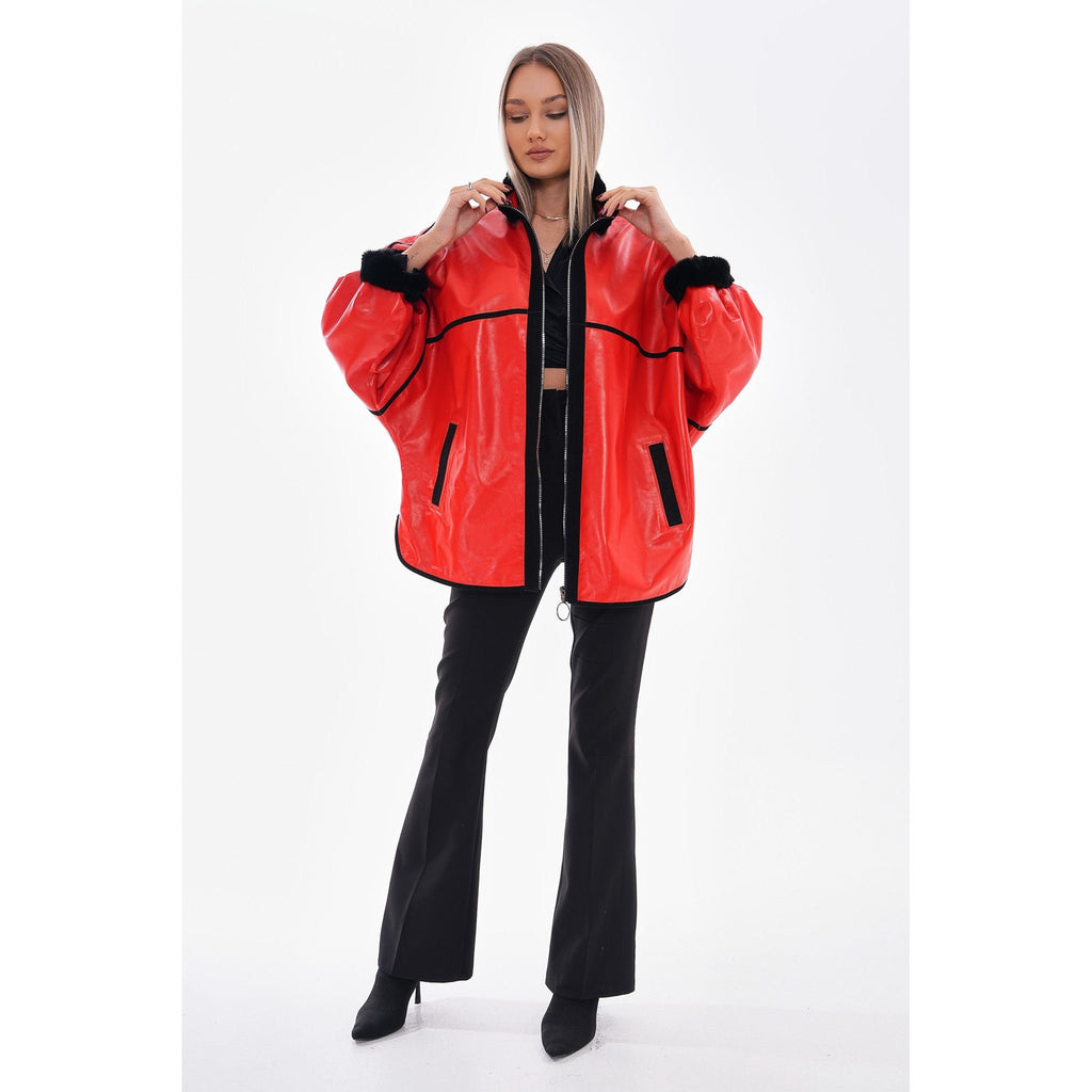 Vinci The Rebel Reversible Shearling Red Leather Women Jacket