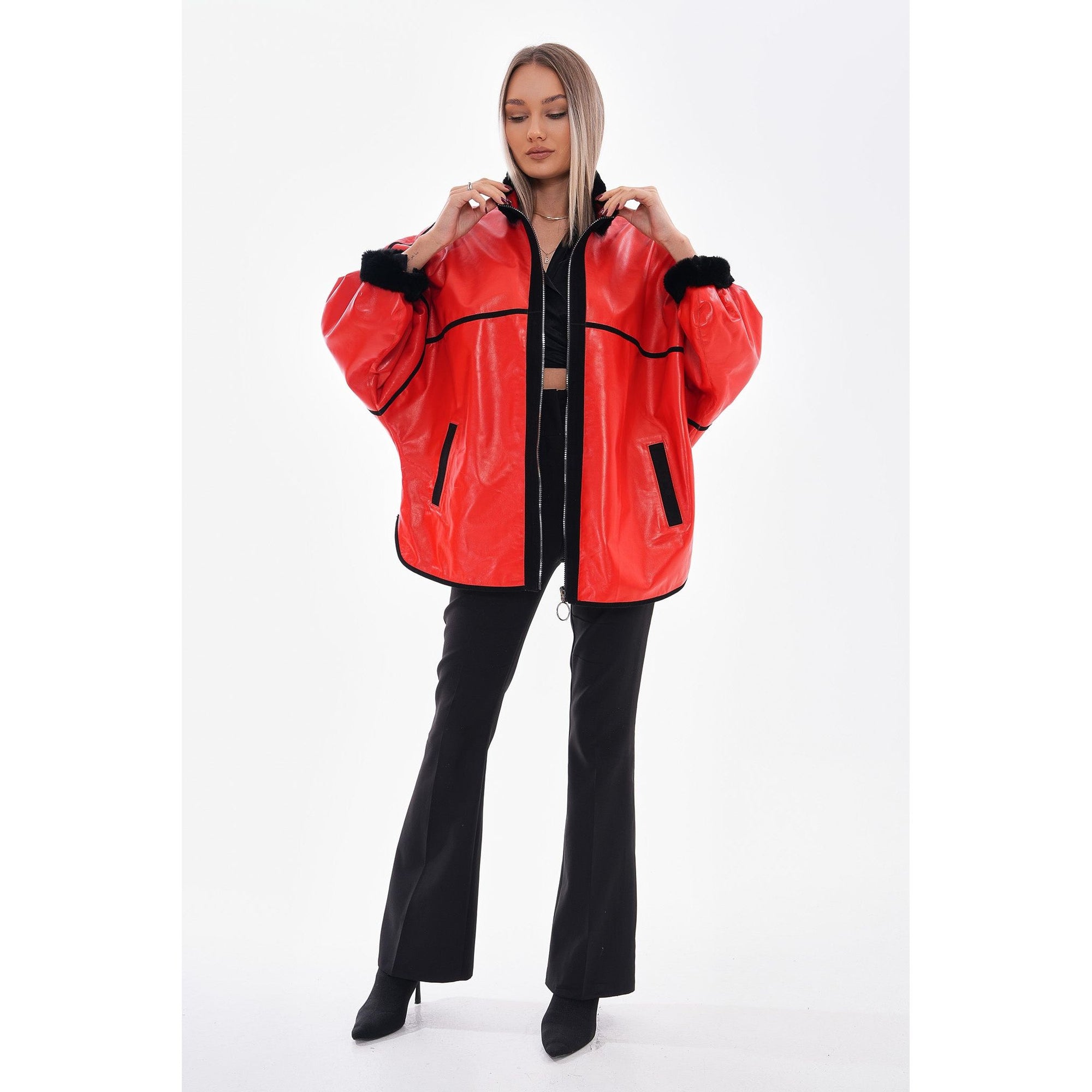 Vinci The Rebel Reversible Shearling Red Leather Women Jacket
