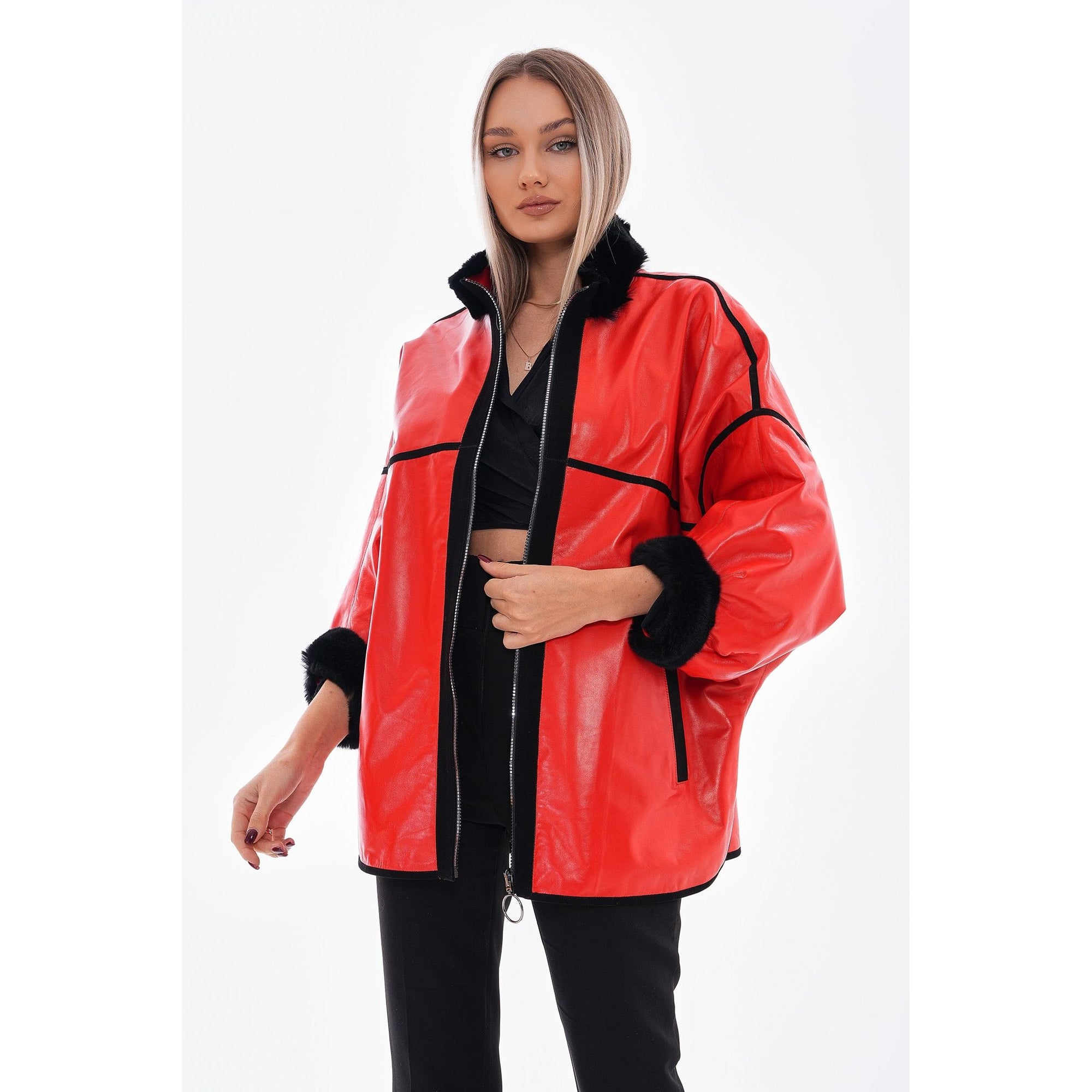 Vinci The Rebel Reversible Shearling Red Leather Women Jacket