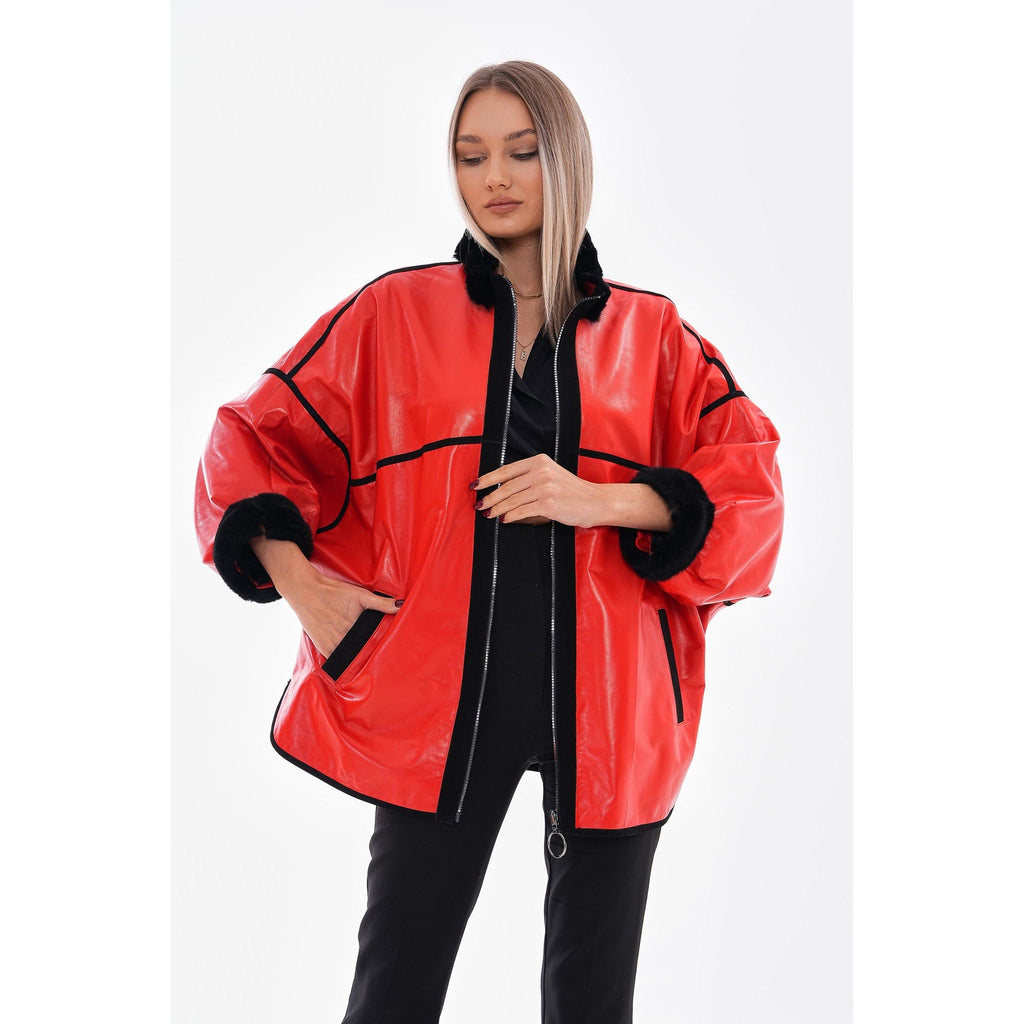 Vinci The Rebel Reversible Shearling Red Leather Women Jacket
