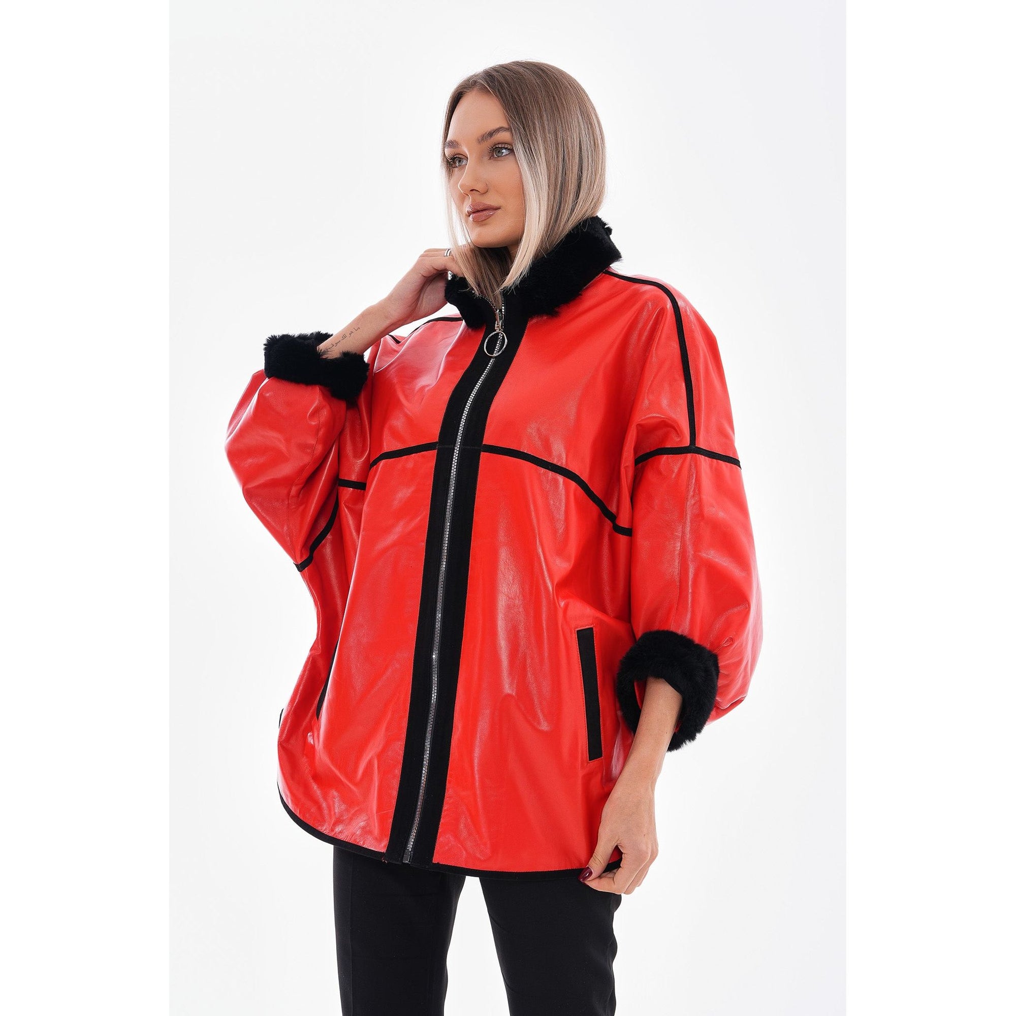 Vinci The Rebel Reversible Shearling Red Leather Women Jacket