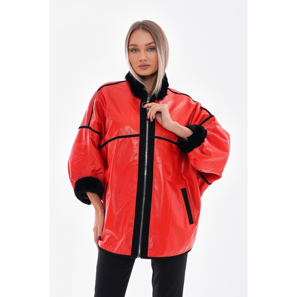 Vinci The Rebel Reversible Shearling Red Leather Women Jacket