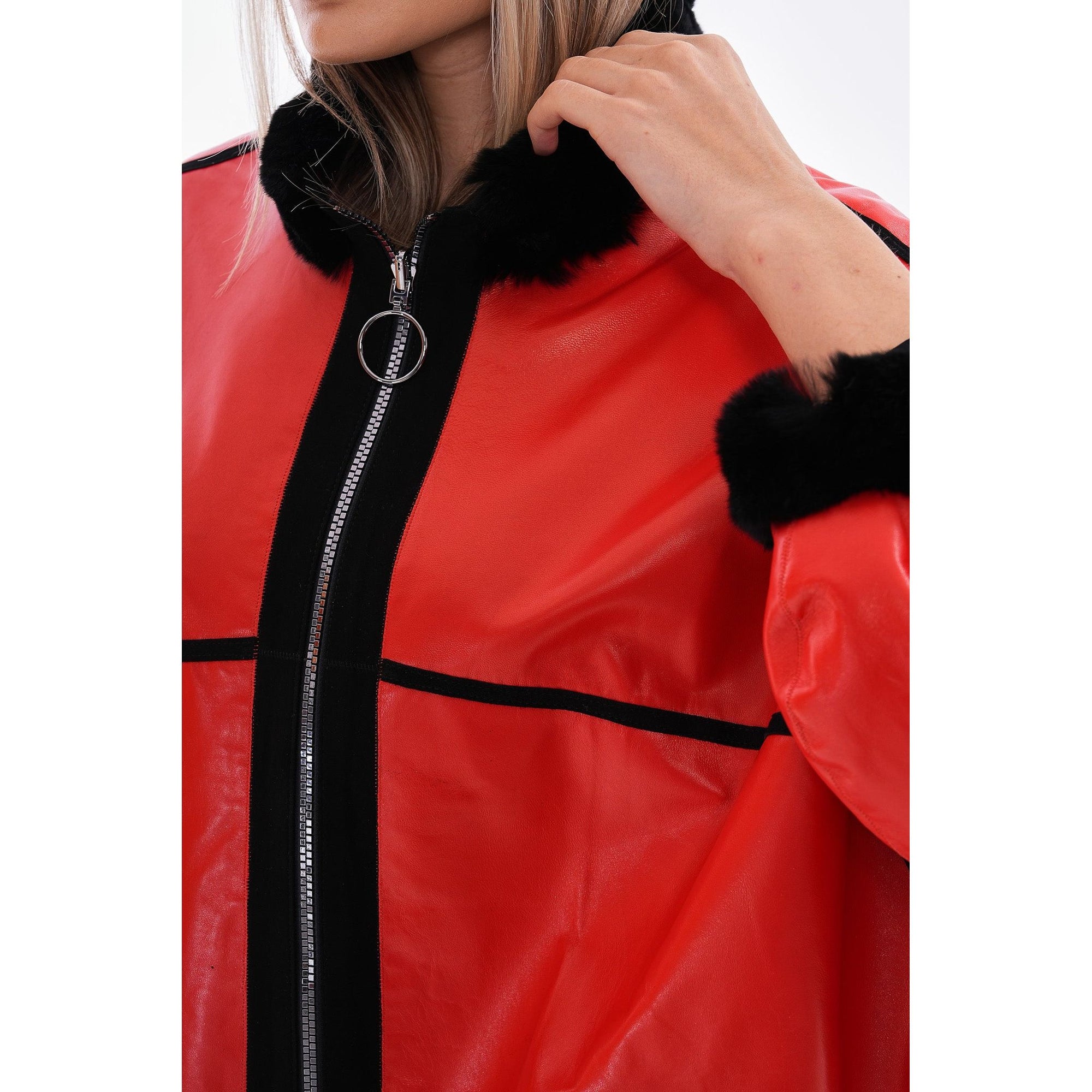 Vinci The Rebel Reversible Shearling Red Leather Women Jacket