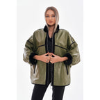 Vinci The Rebel Reversible Shearling Olive Green Leather Women Jacket
