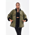 Vinci The Rebel Reversible Shearling Olive Green Leather Women Jacket