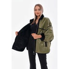 Vinci The Rebel Reversible Shearling Olive Green Leather Women Jacket