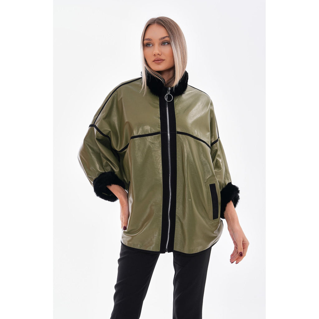 Vinci The Rebel Reversible Shearling Olive Green Leather Women Jacket