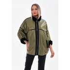 Vinci The Rebel Reversible Shearling Olive Green Leather Women Jacket