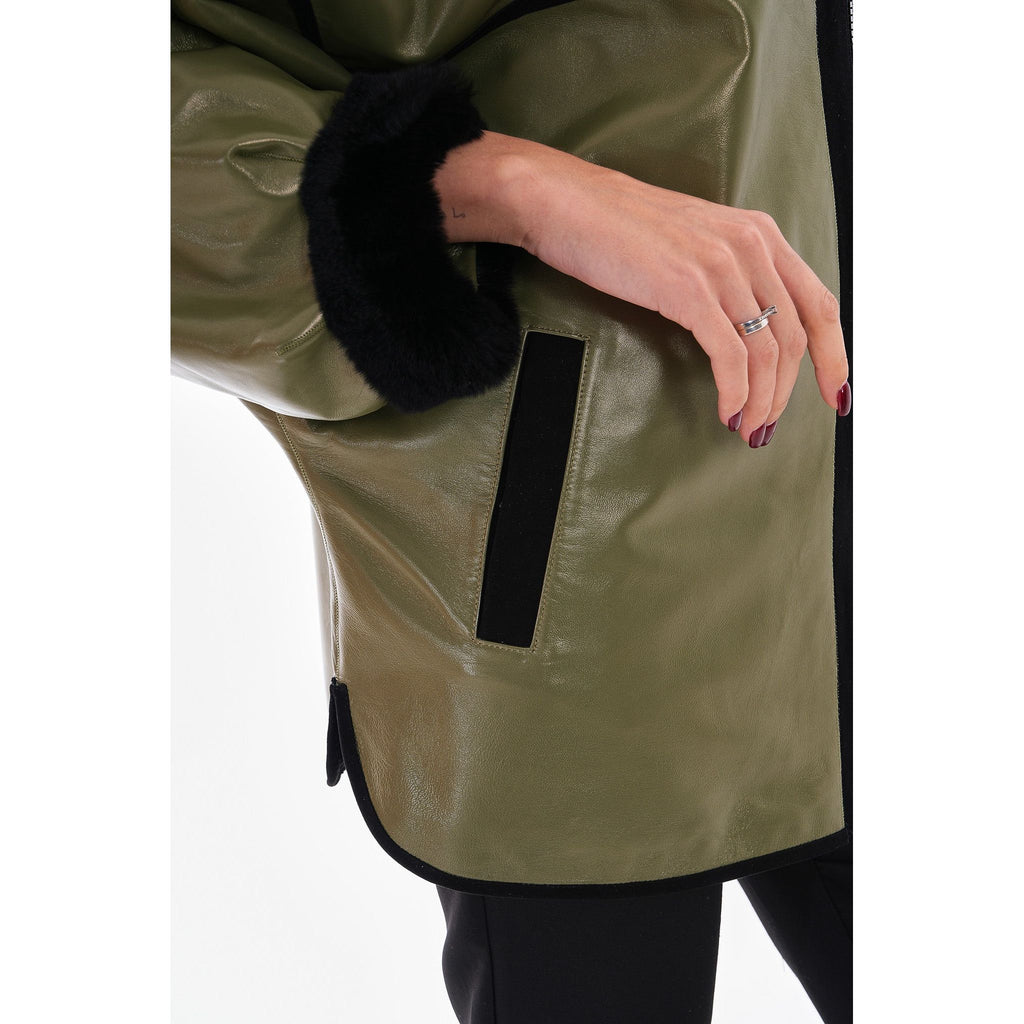 Vinci The Rebel Reversible Shearling Olive Green Leather Women Jacket