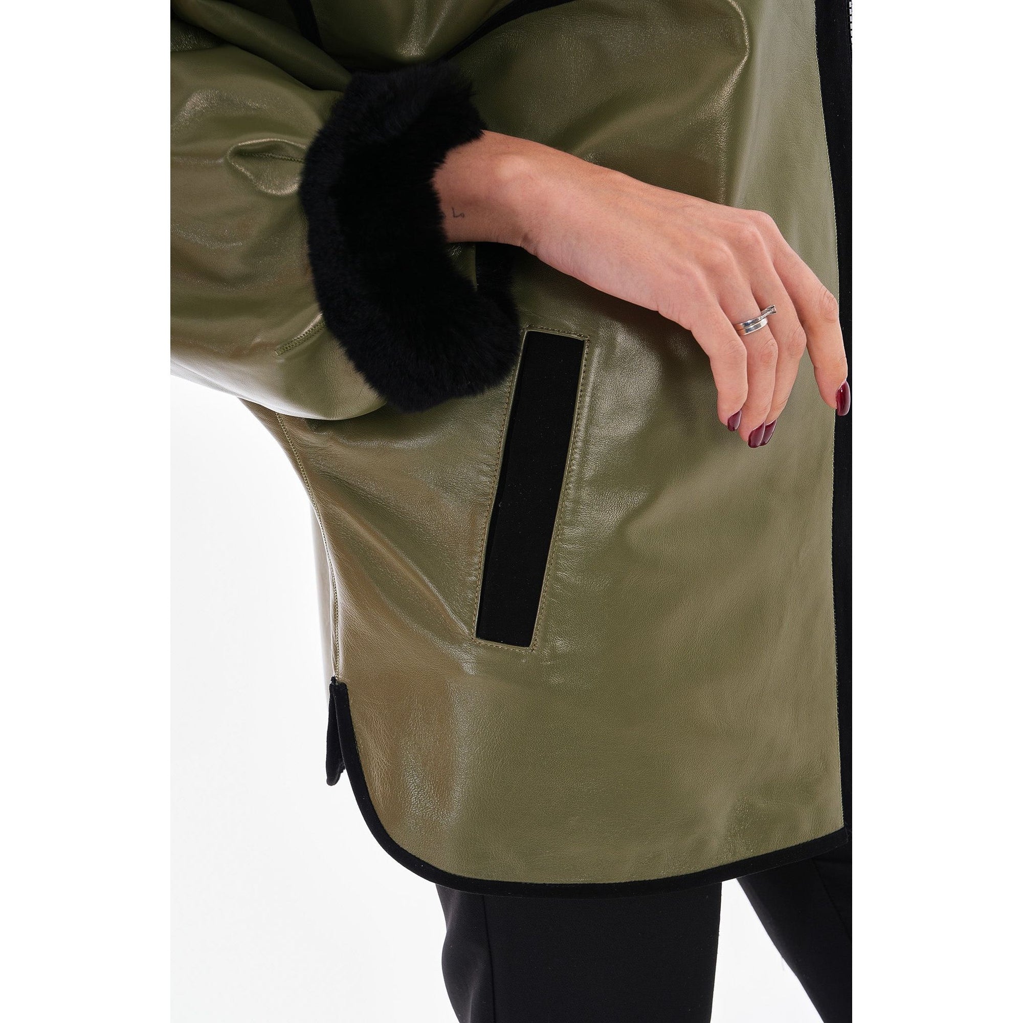 Vinci The Rebel Reversible Shearling Olive Green Leather Women Jacket