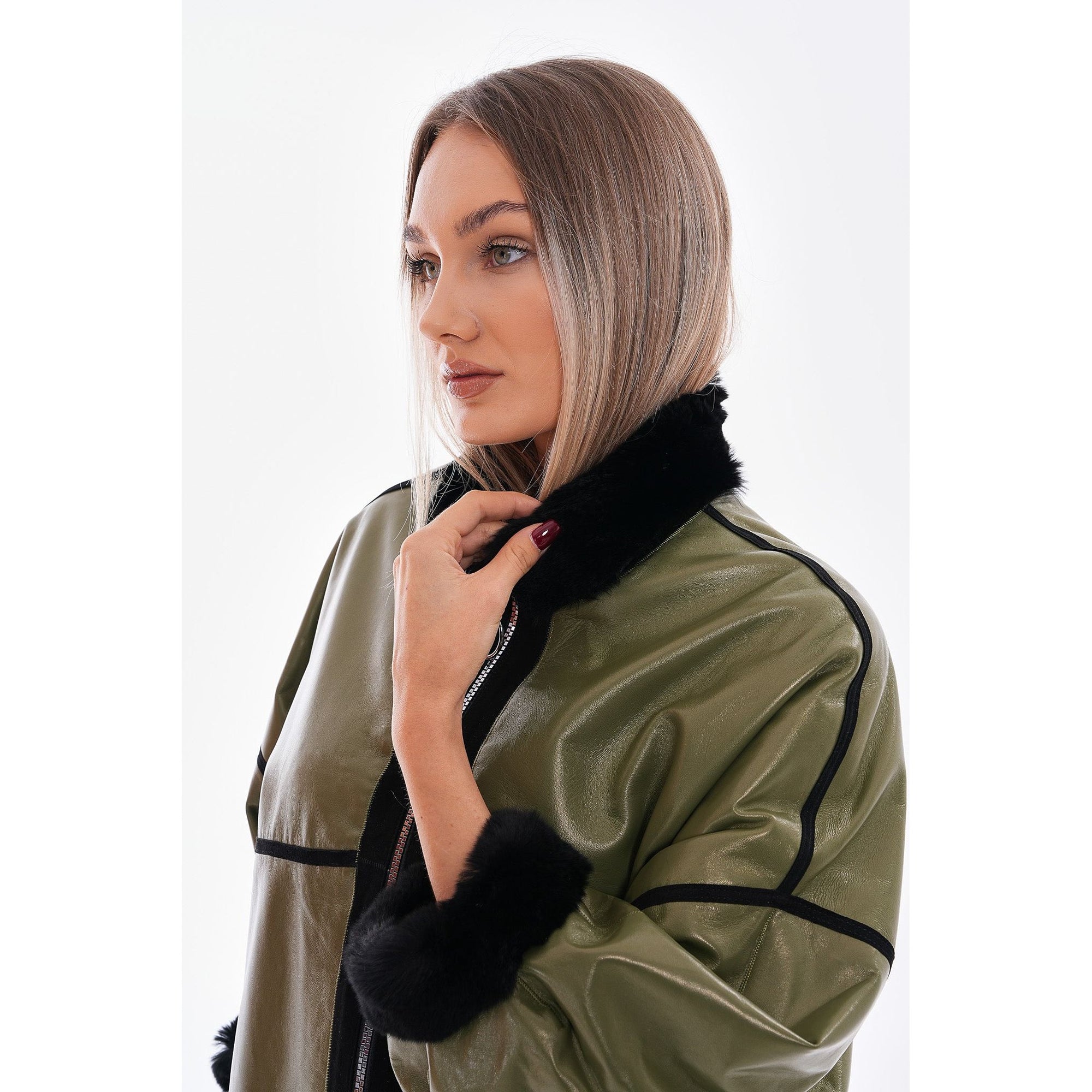 Vinci The Rebel Reversible Shearling Olive Green Leather Women Jacket