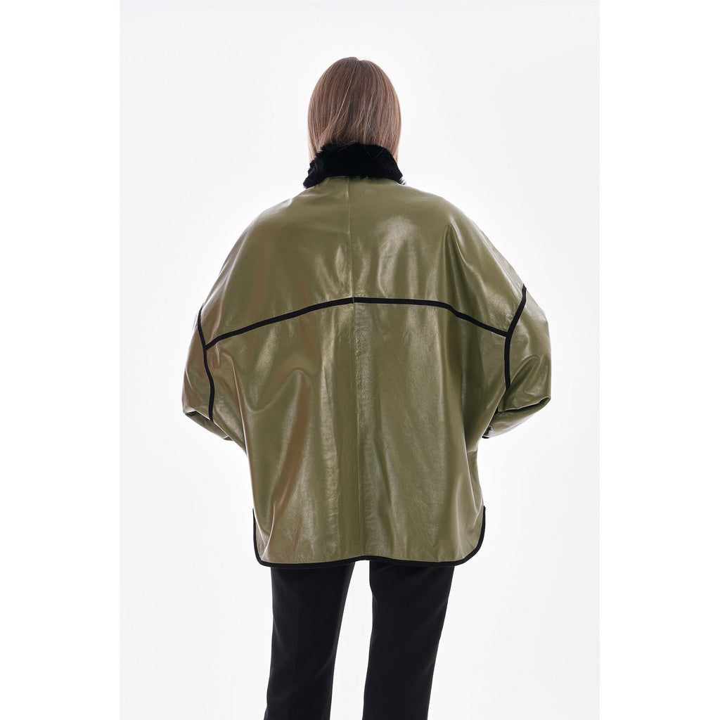 Vinci The Rebel Reversible Shearling Olive Green Leather Women Jacket