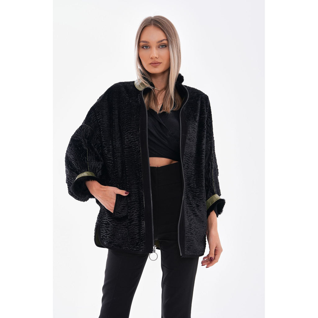 Vinci The Rebel Reversible Shearling Olive Green Leather Women Jacket