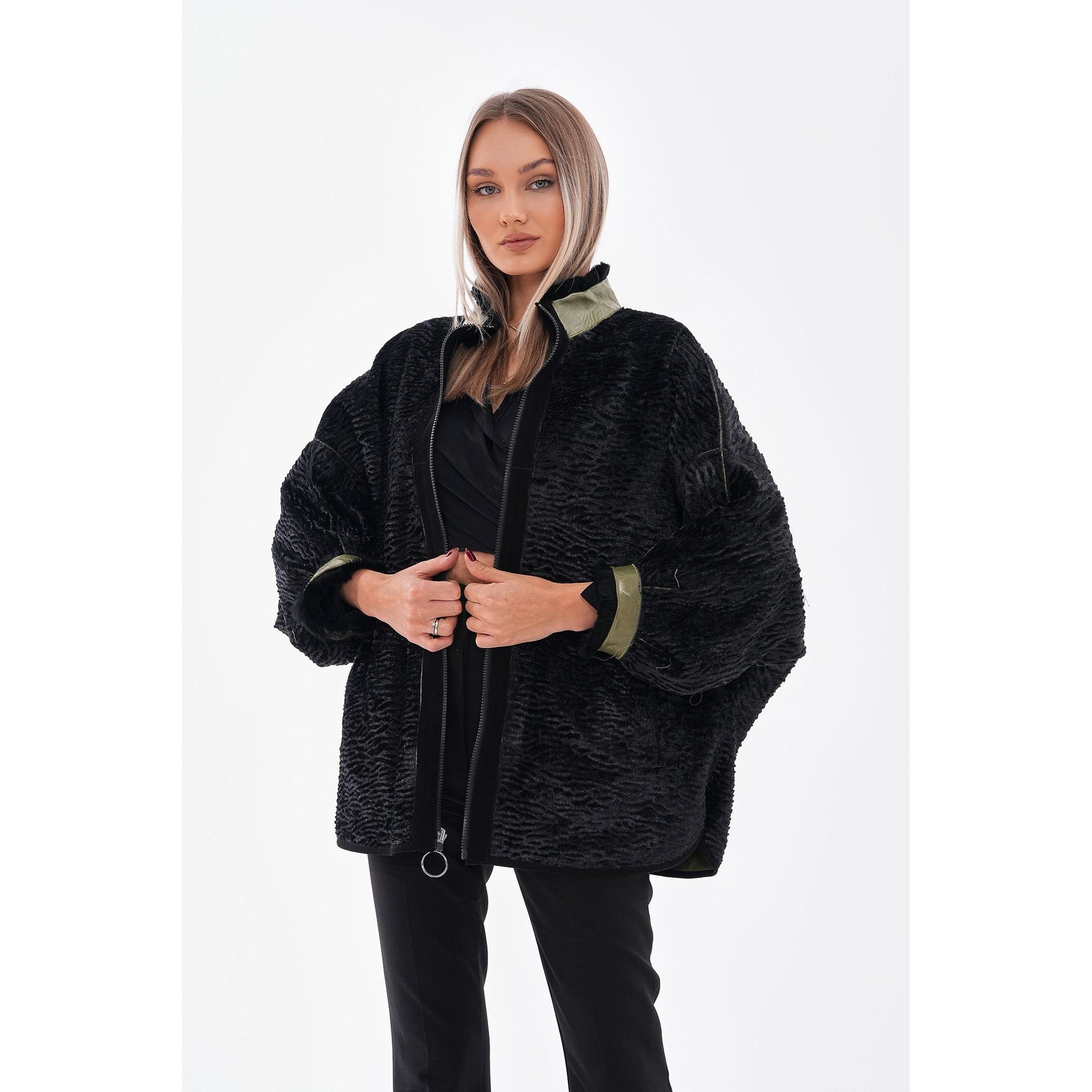Vinci The Rebel Reversible Shearling Olive Green Leather Women Jacket