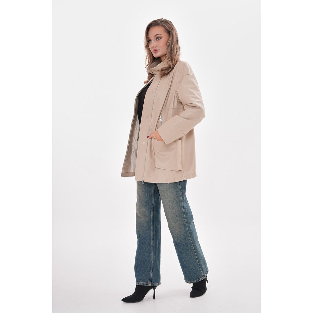The Lioara Cream Leather Women Jacket