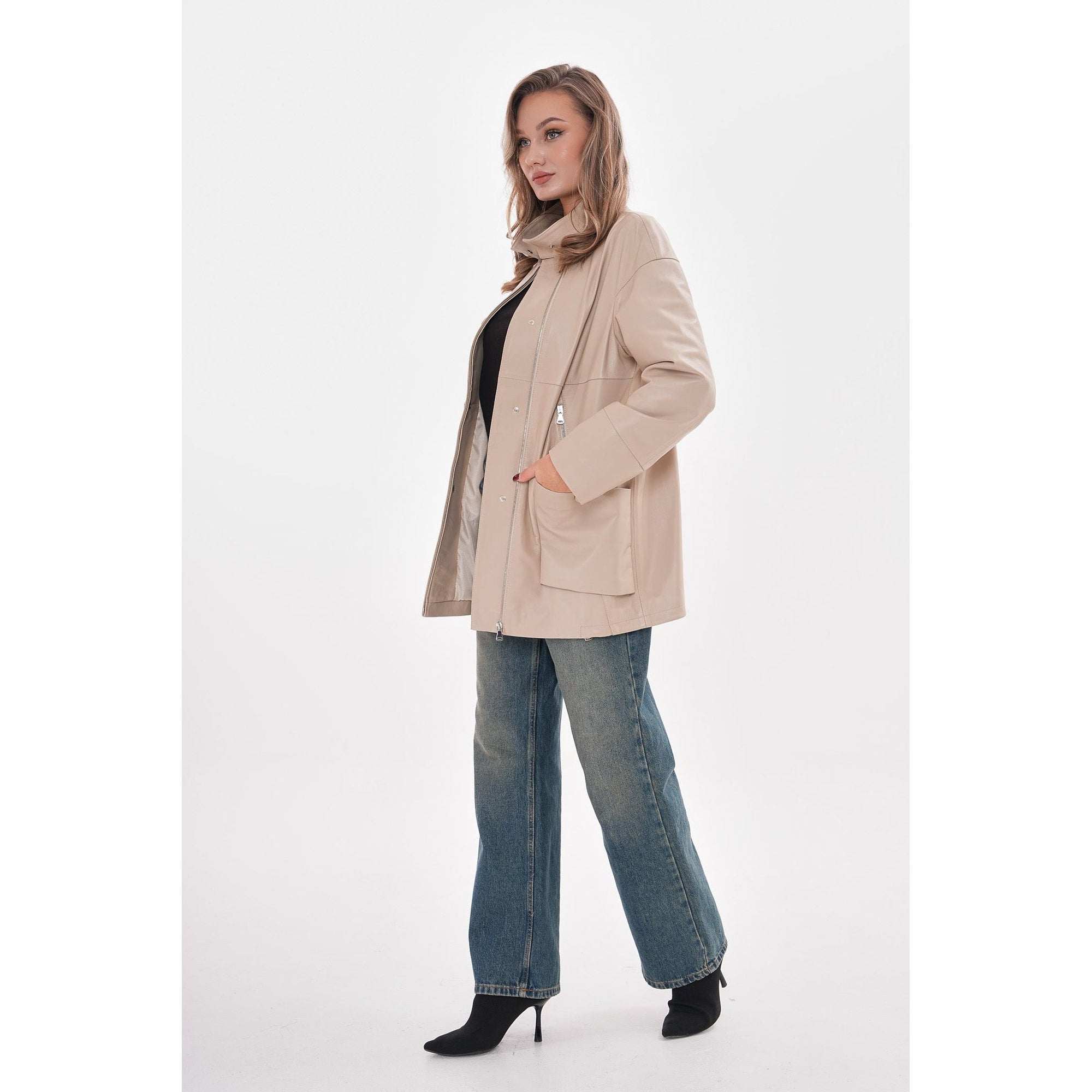 The Lioara Cream Leather Women Jacket