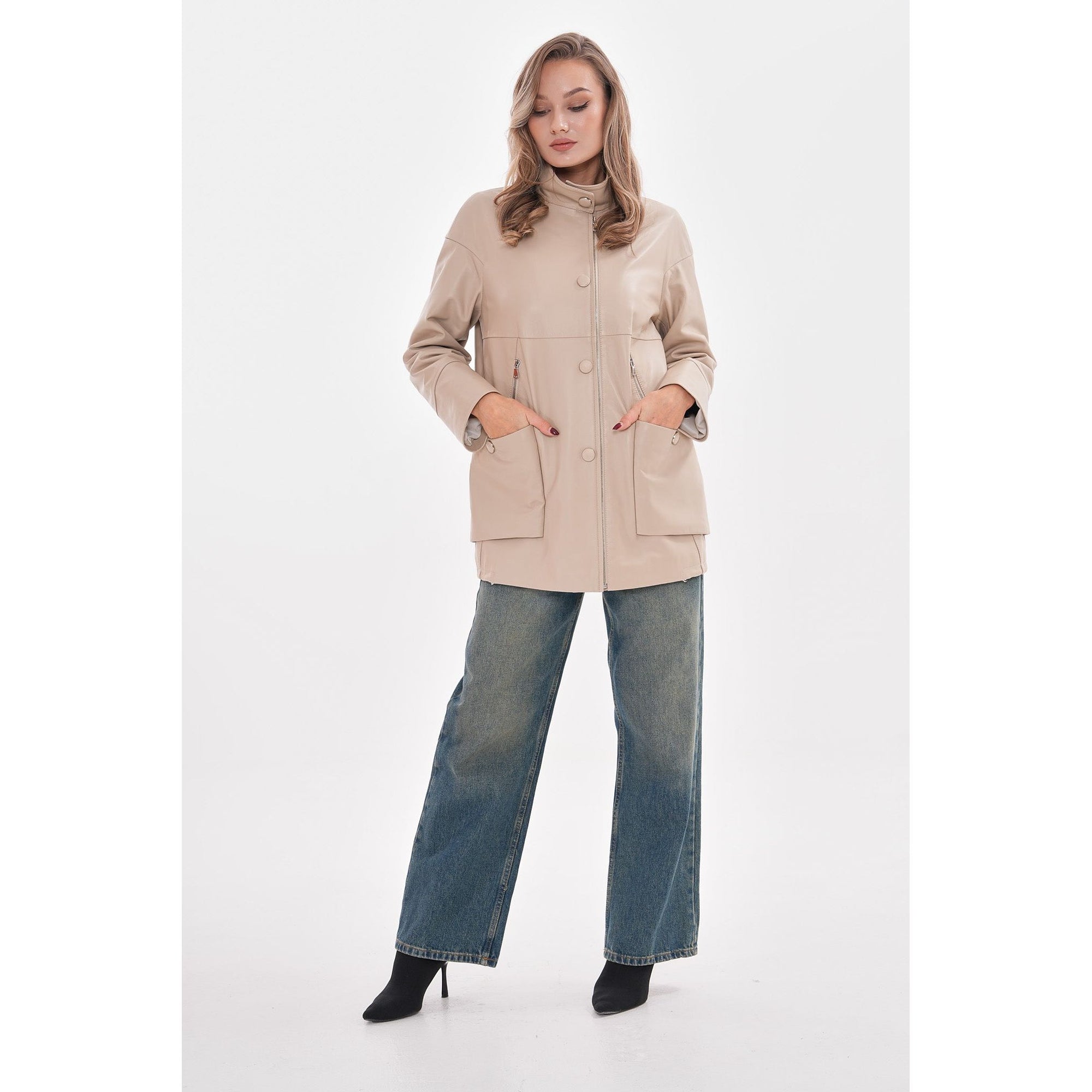 The Lioara Cream Leather Women Jacket