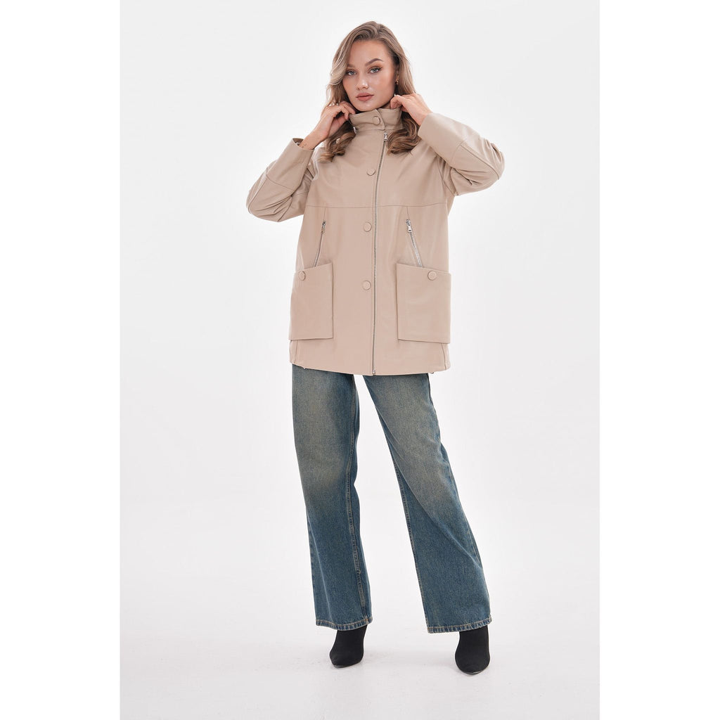 The Lioara Cream Leather Women Jacket