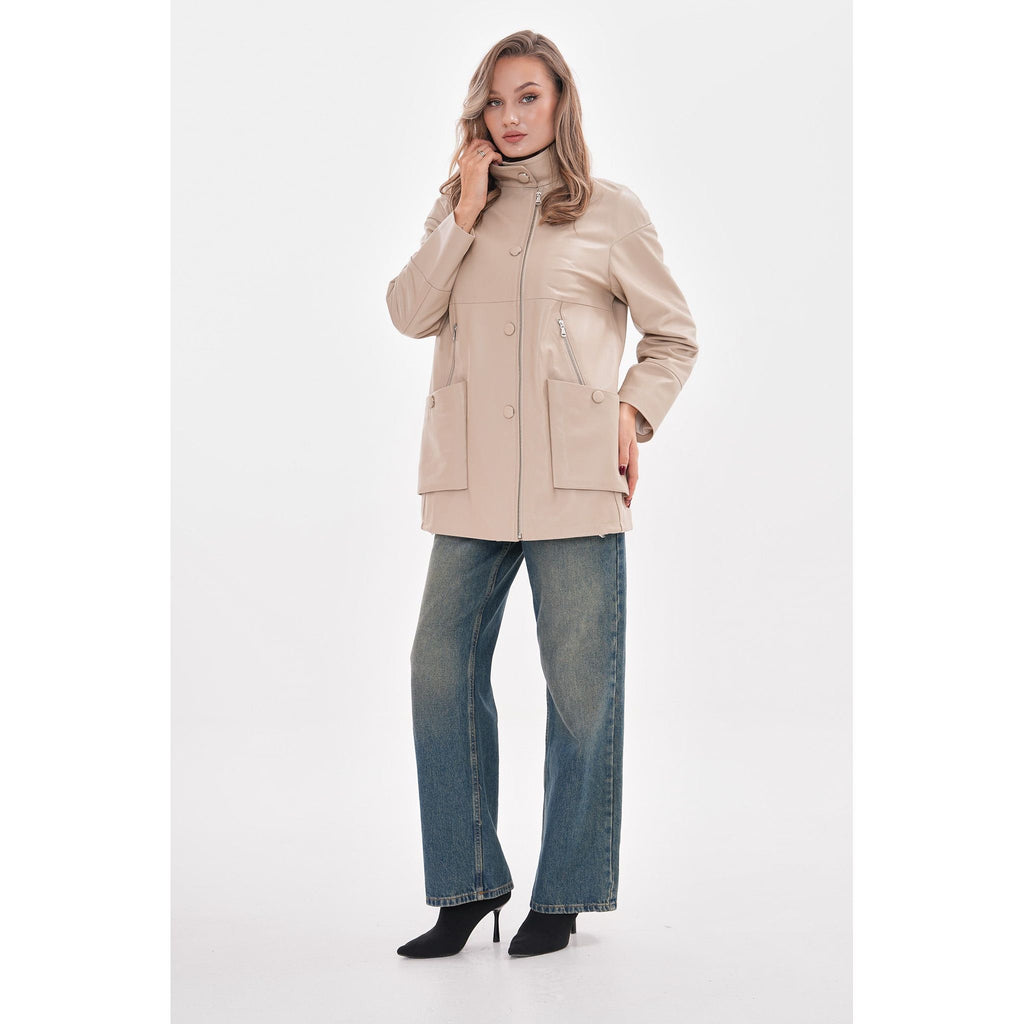 The Lioara Cream Leather Women Jacket