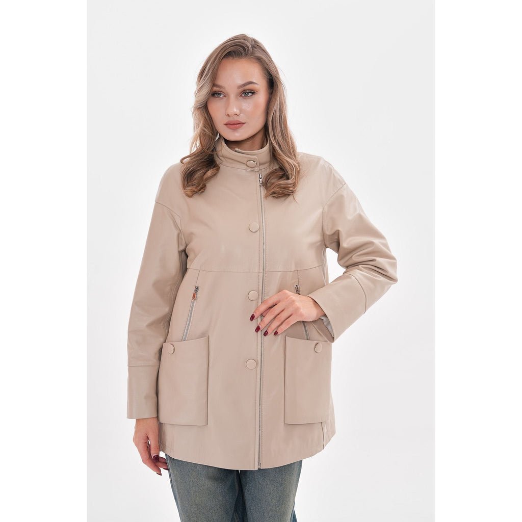 The Lioara Cream Leather Women Jacket