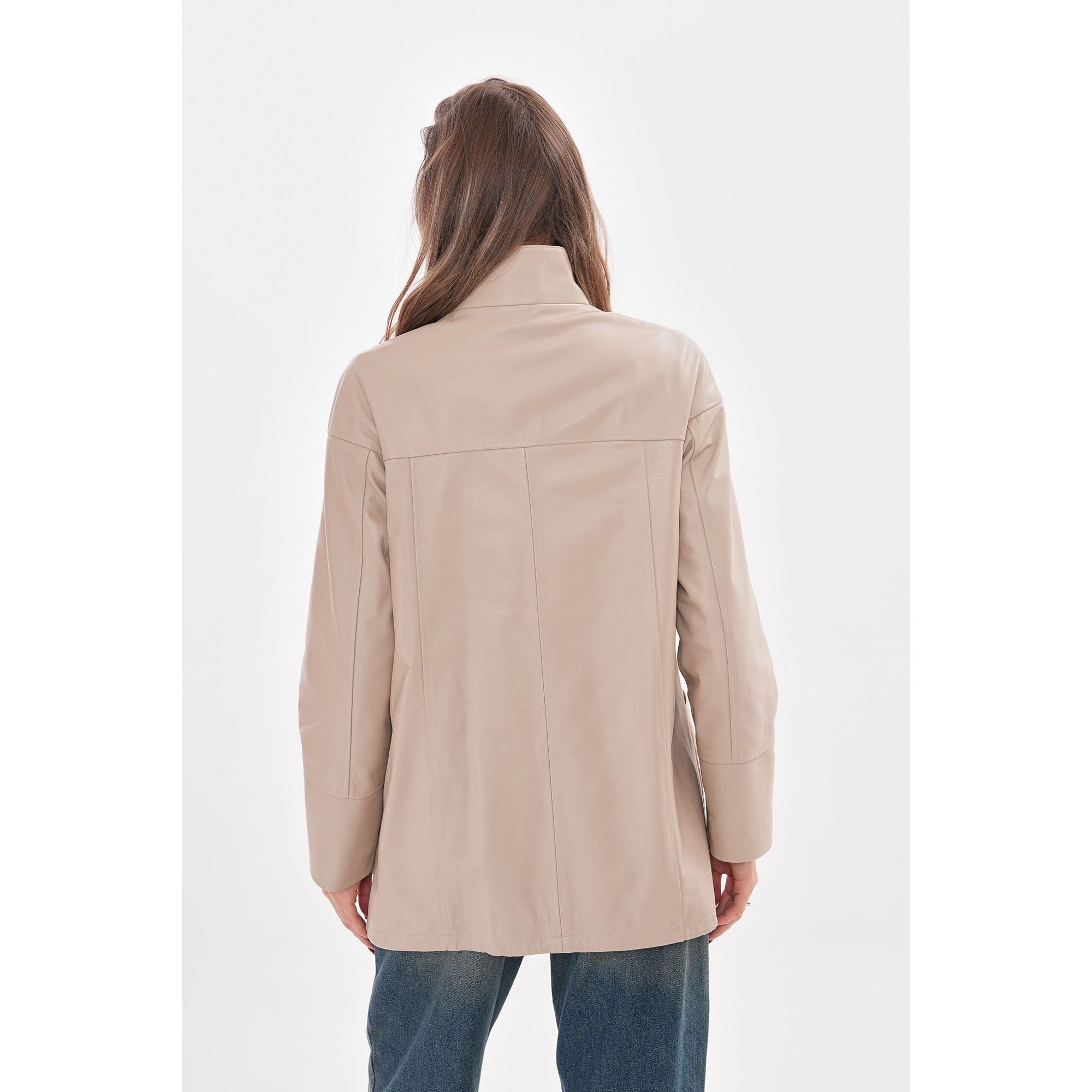 The Lioara Cream Leather Women Jacket