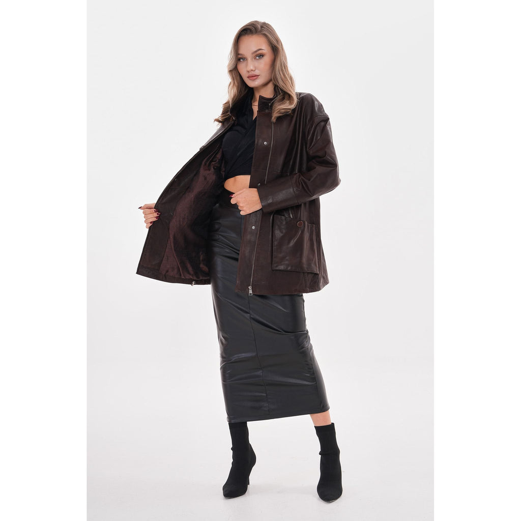 The Liora Brown Leather Women Jacket