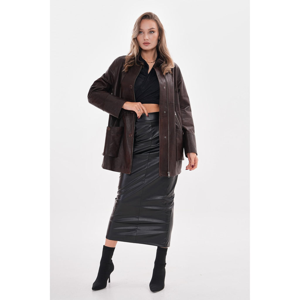 The Liora Brown Leather Women Jacket