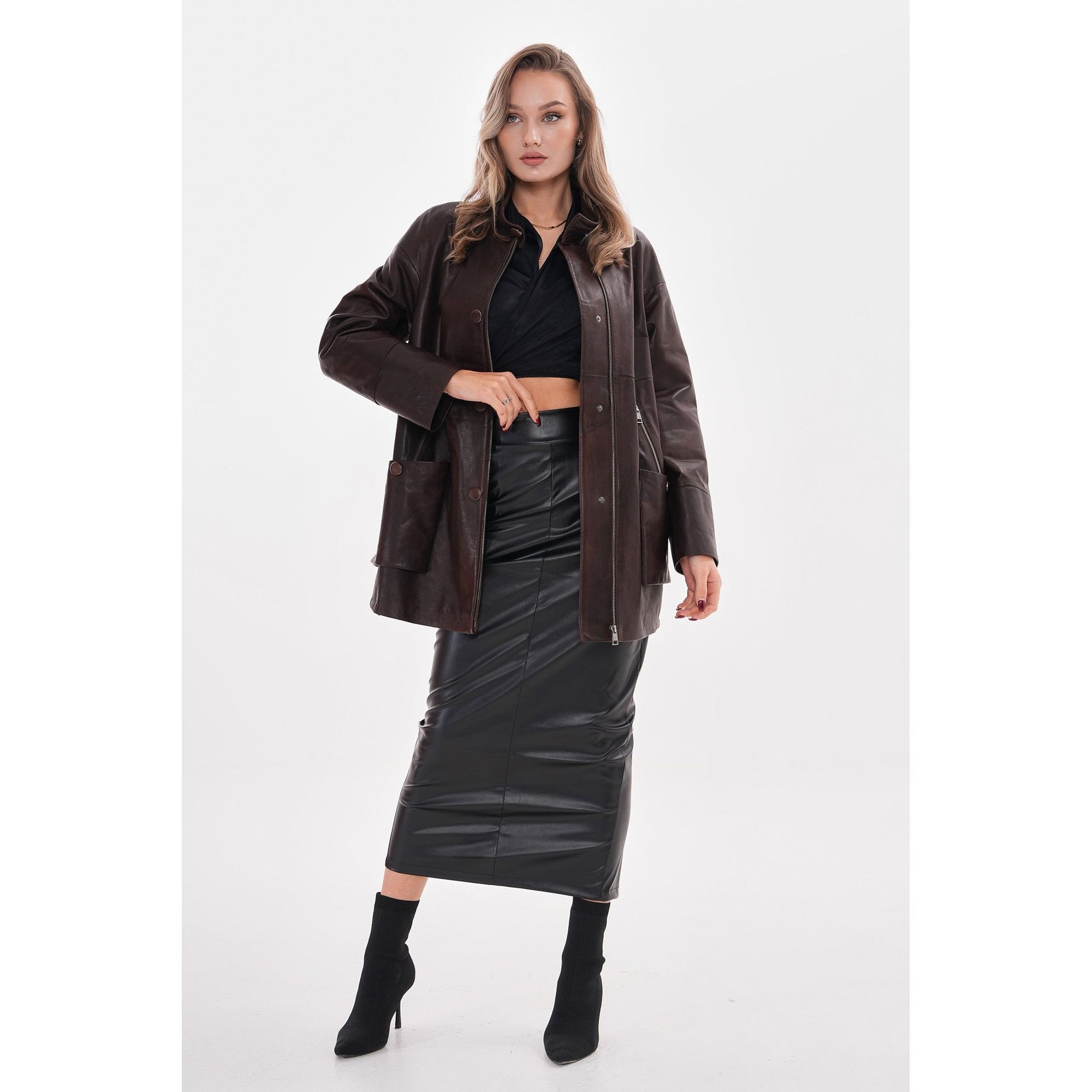 The Liora Brown Leather Women Jacket