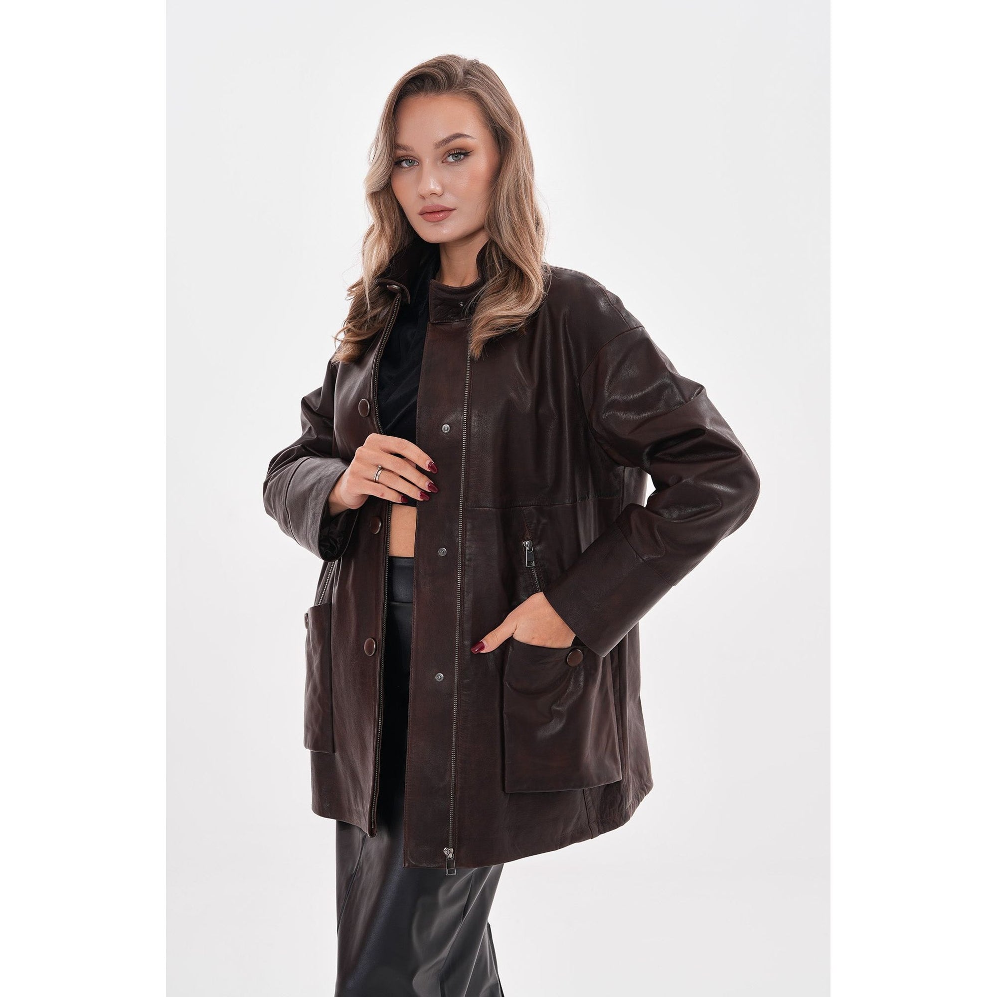 The Liora Brown Leather Women Jacket