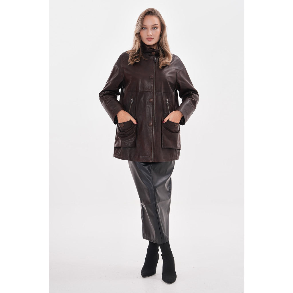 The Liora Brown Leather Women Jacket