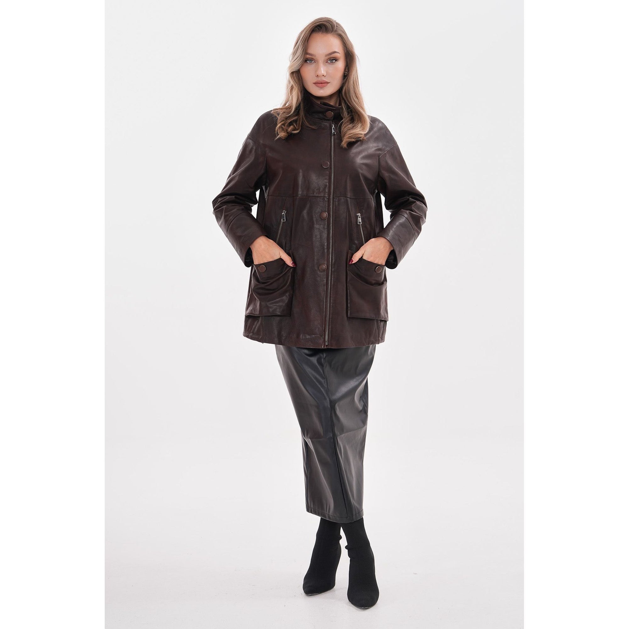 The Liora Brown Leather Women Jacket