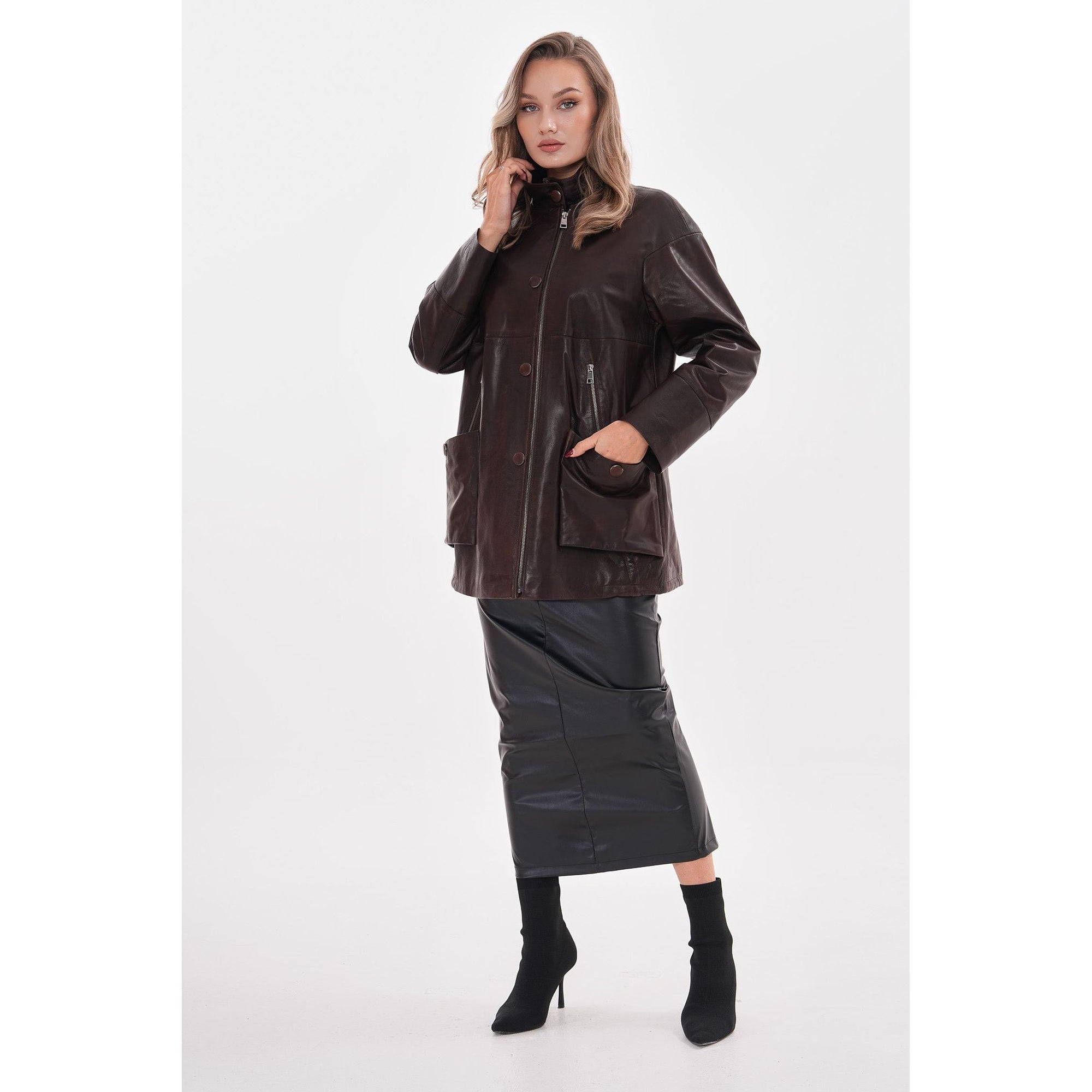 The Liora Brown Leather Women Jacket