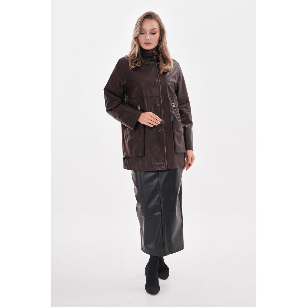 The Liora Brown Leather Women Jacket