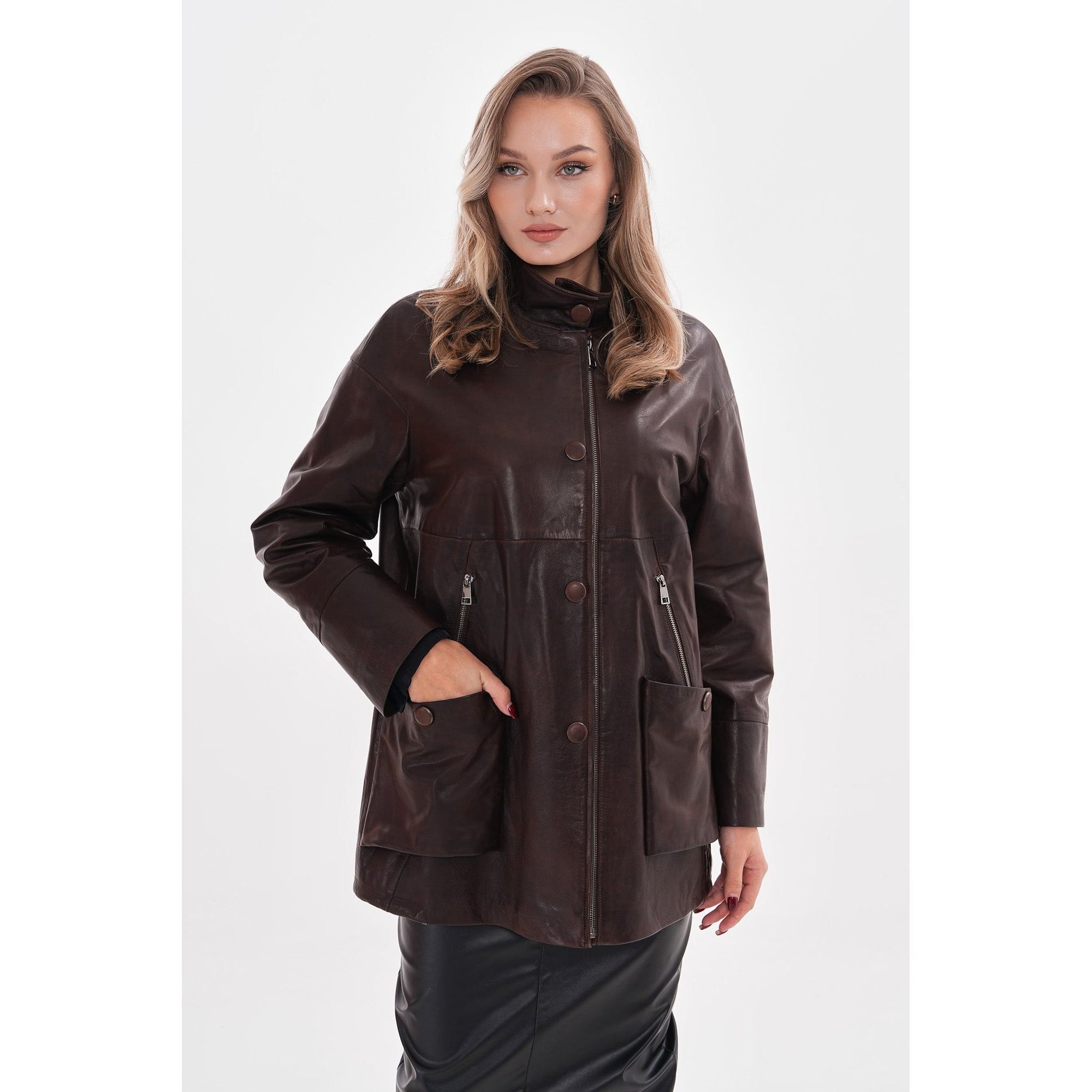 The Liora Brown Leather Women Jacket