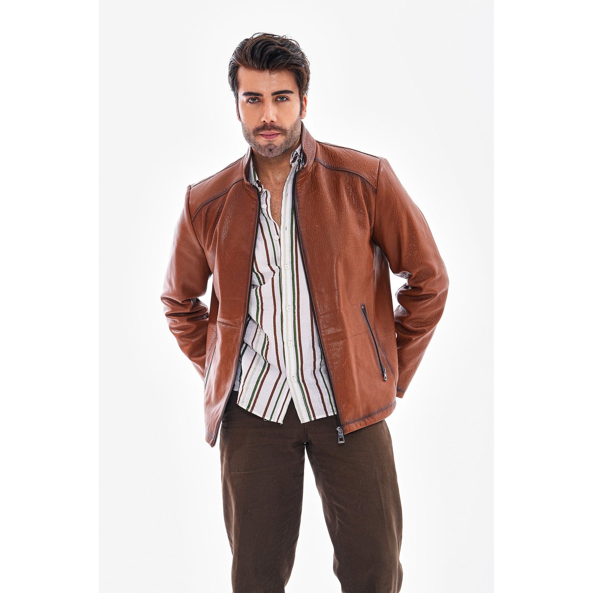 The Varden Tan Leather Men Jacket