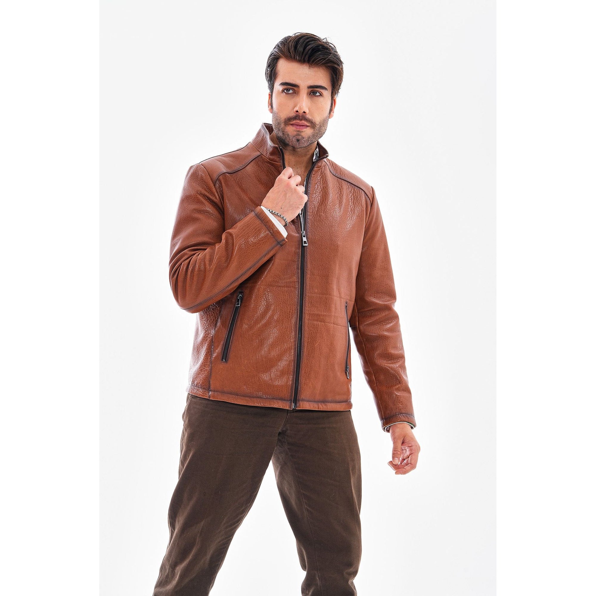The Varden Tan Leather Men Jacket