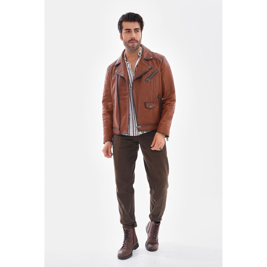 The Volt Textured Tan Leather Men Jacket