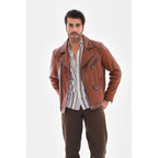 The Volt Textured Tan Leather Men Jacket