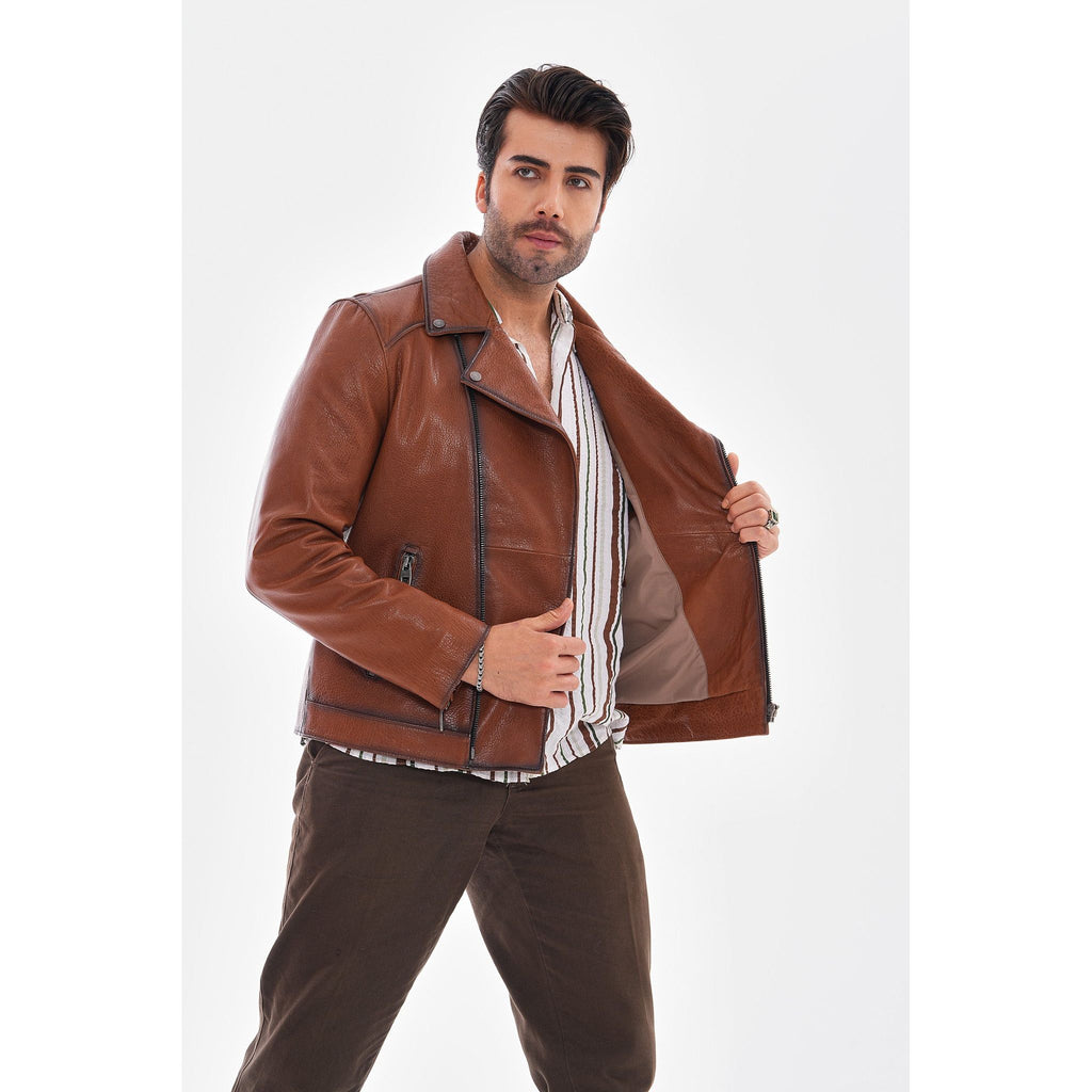 The Volt Textured Tan Leather Men Jacket