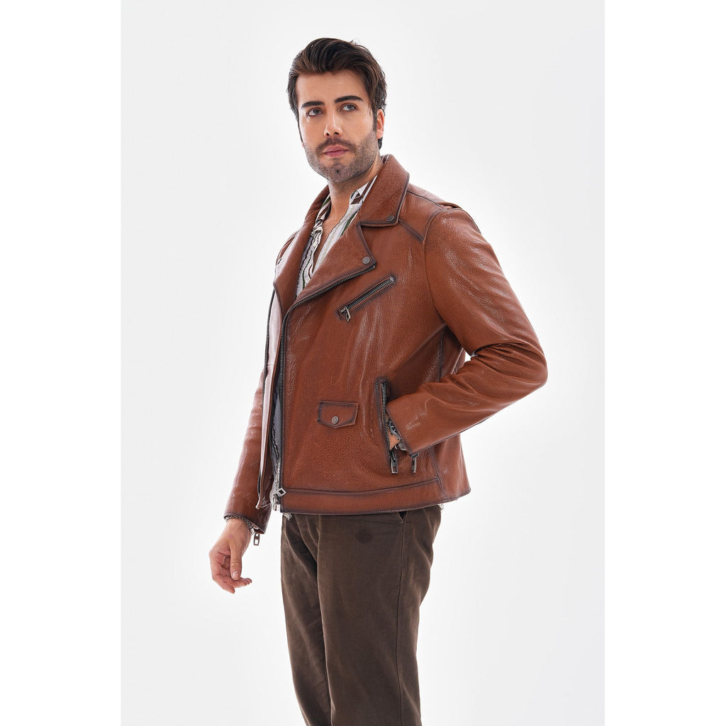 The Volt Textured Tan Leather Men Jacket
