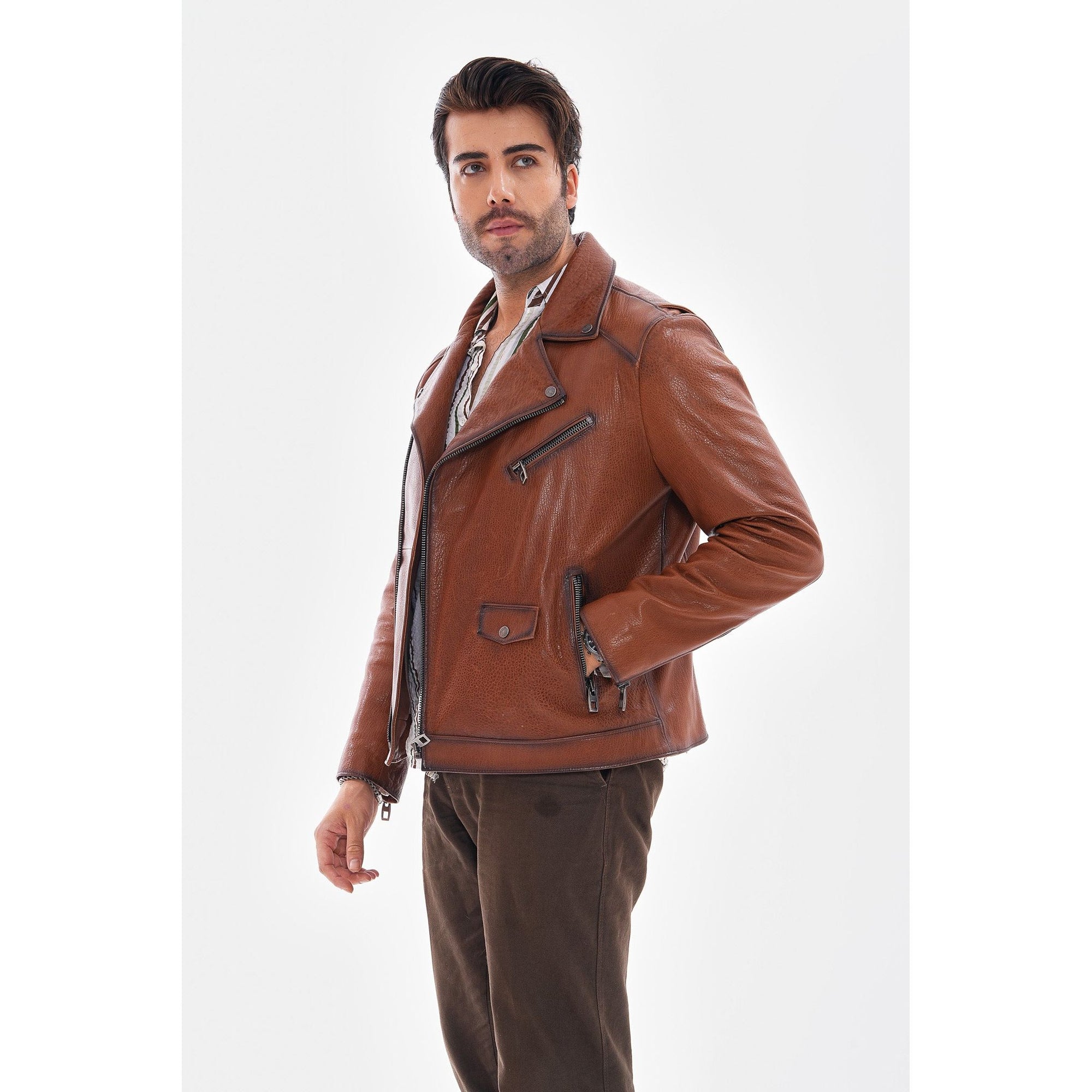 The Volt Textured Tan Leather Men Jacket