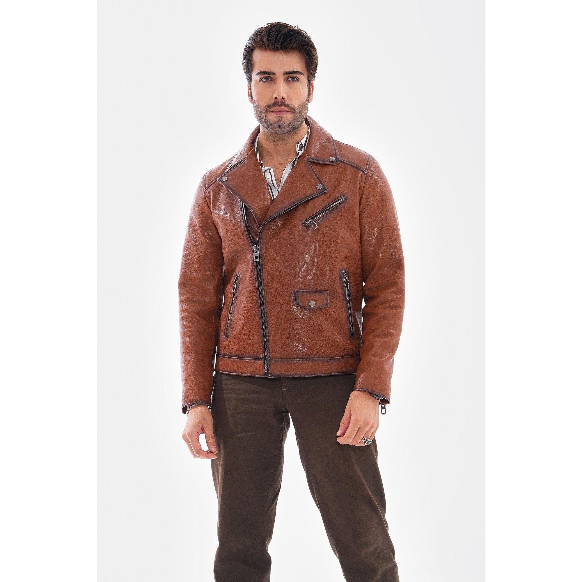 The Volt Textured Tan Leather Men Jacket
