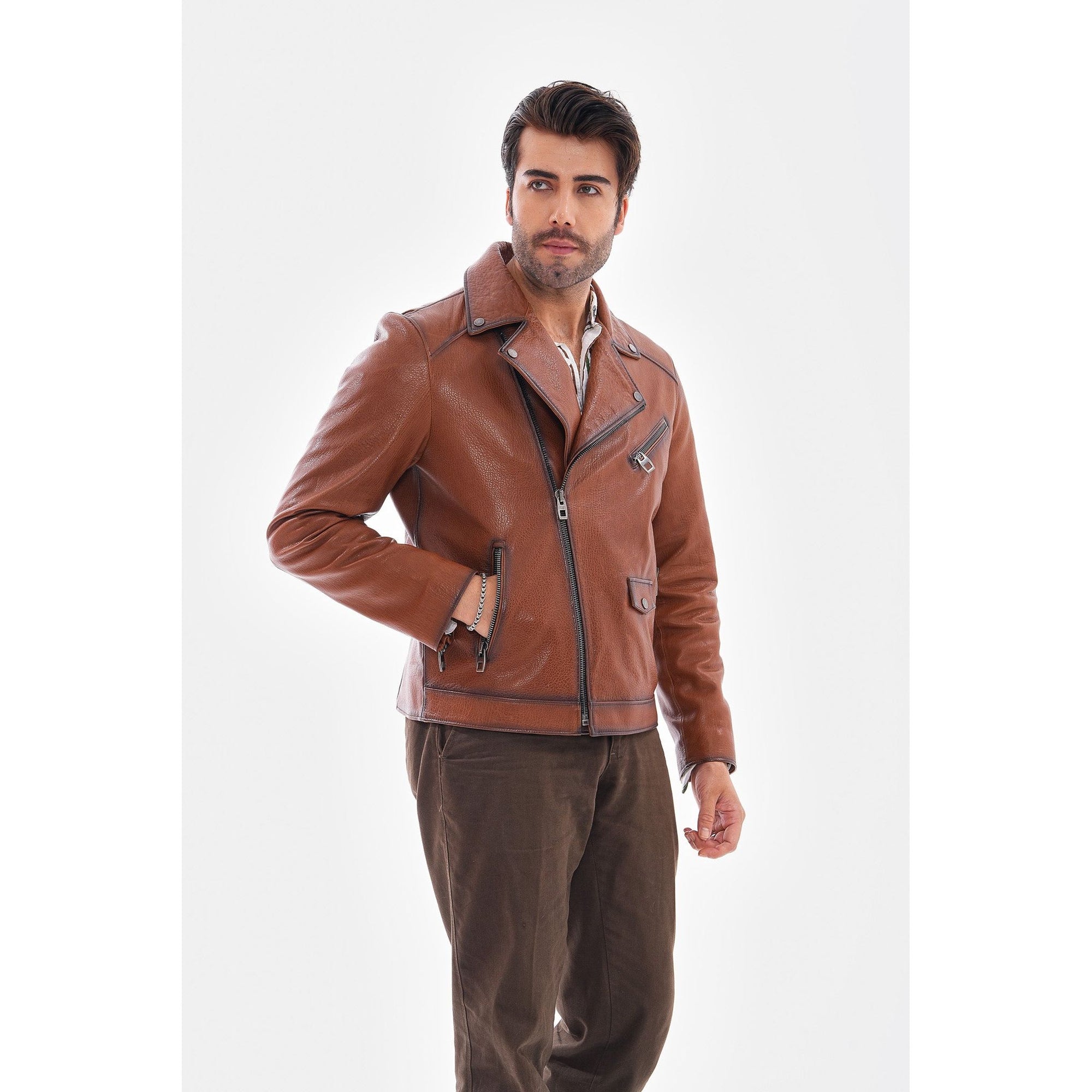 The Volt Textured Tan Leather Men Jacket