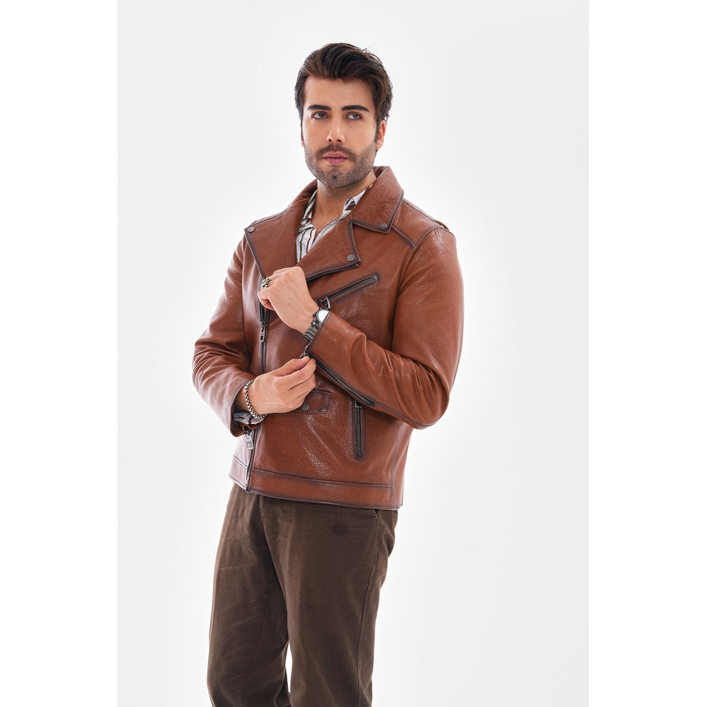 The Volt Textured Tan Leather Men Jacket