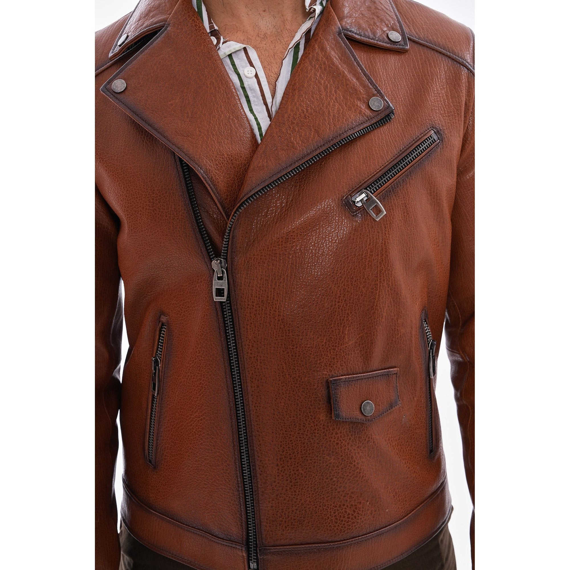 The Volt Textured Tan Leather Men Jacket