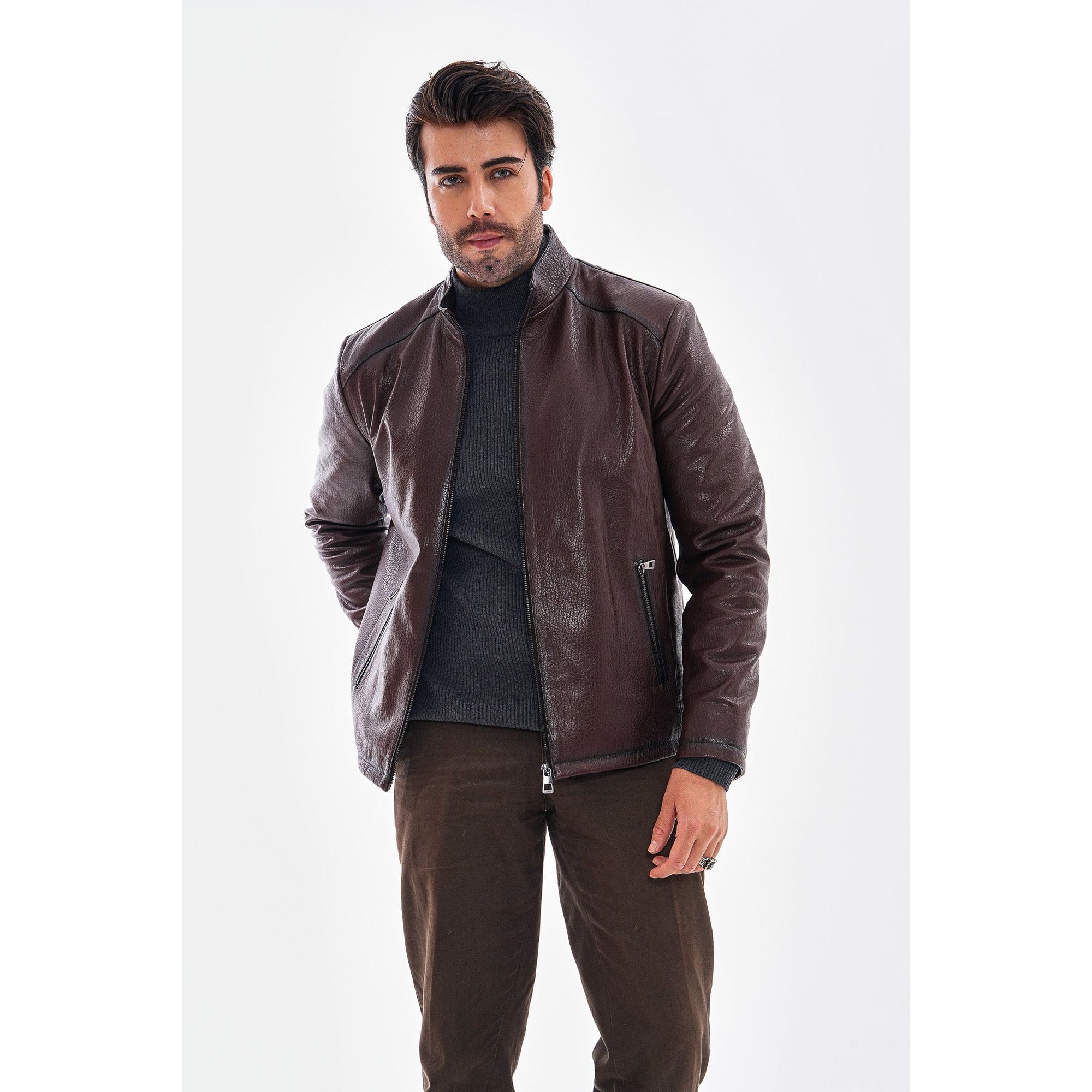 The Varden Chocolate Brown Leather Men Jacket