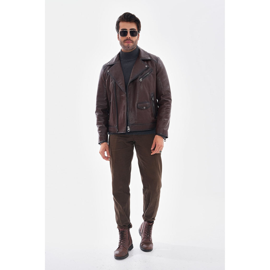 The Volt Textured Mahogany Leather Men Jacket