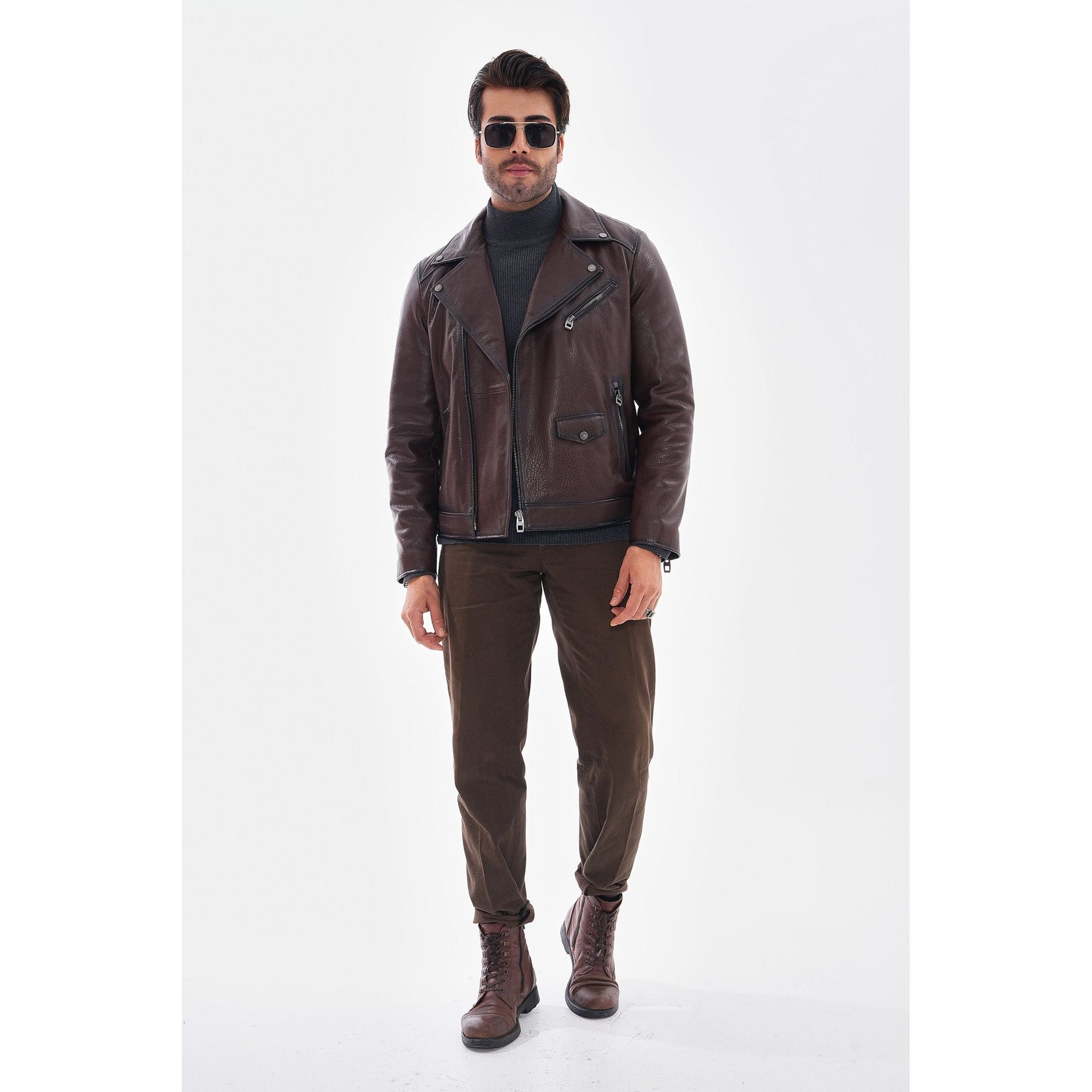 The Volt Textured Mahogany Leather Men Jacket