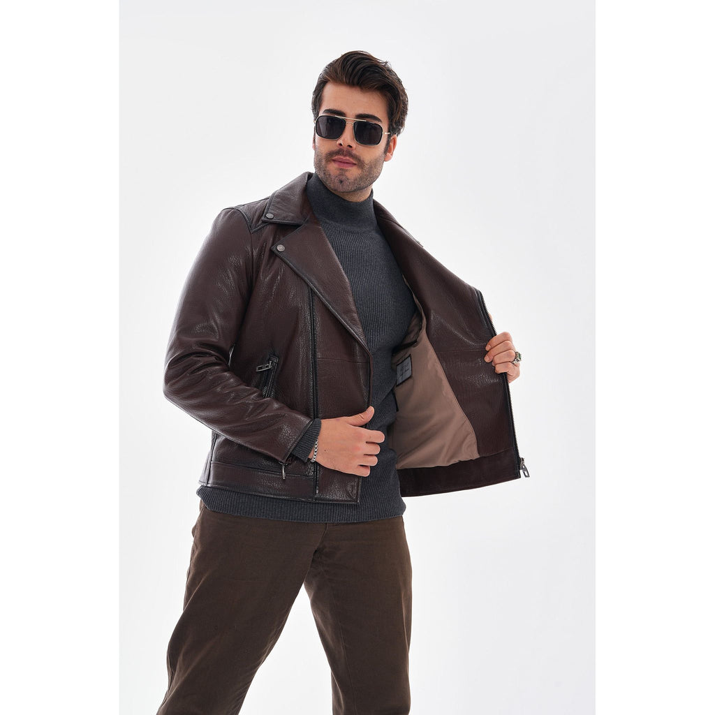 The Volt Textured Mahogany Leather Men Jacket