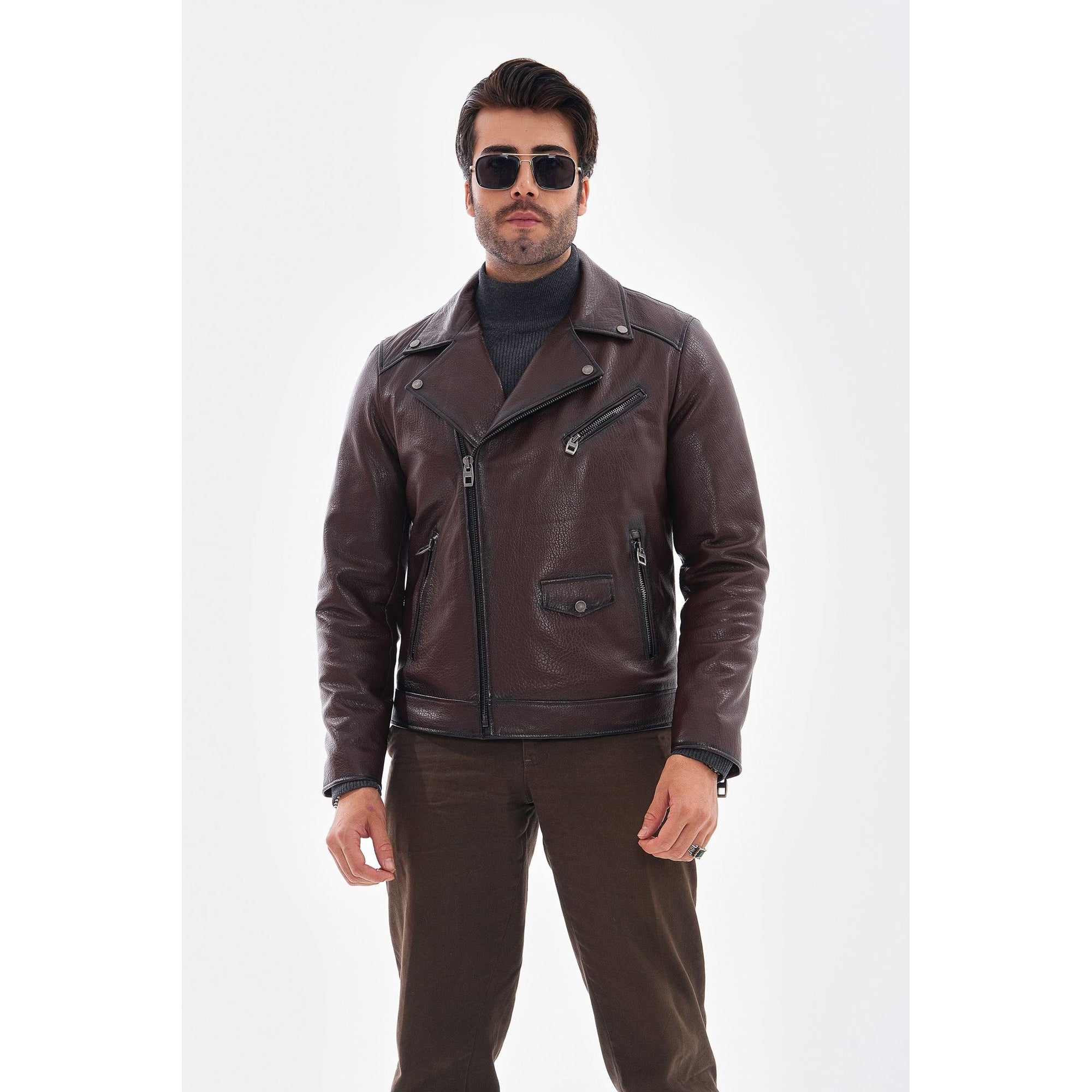 The Volt Textured Mahogany Leather Men Jacket